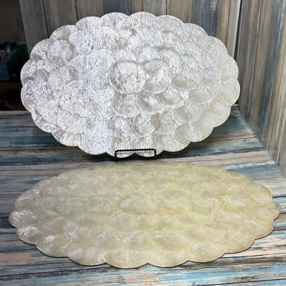 ⭐️2 piece Capiz Shell Vintage Placemat Cork Backing Vintage Philippines